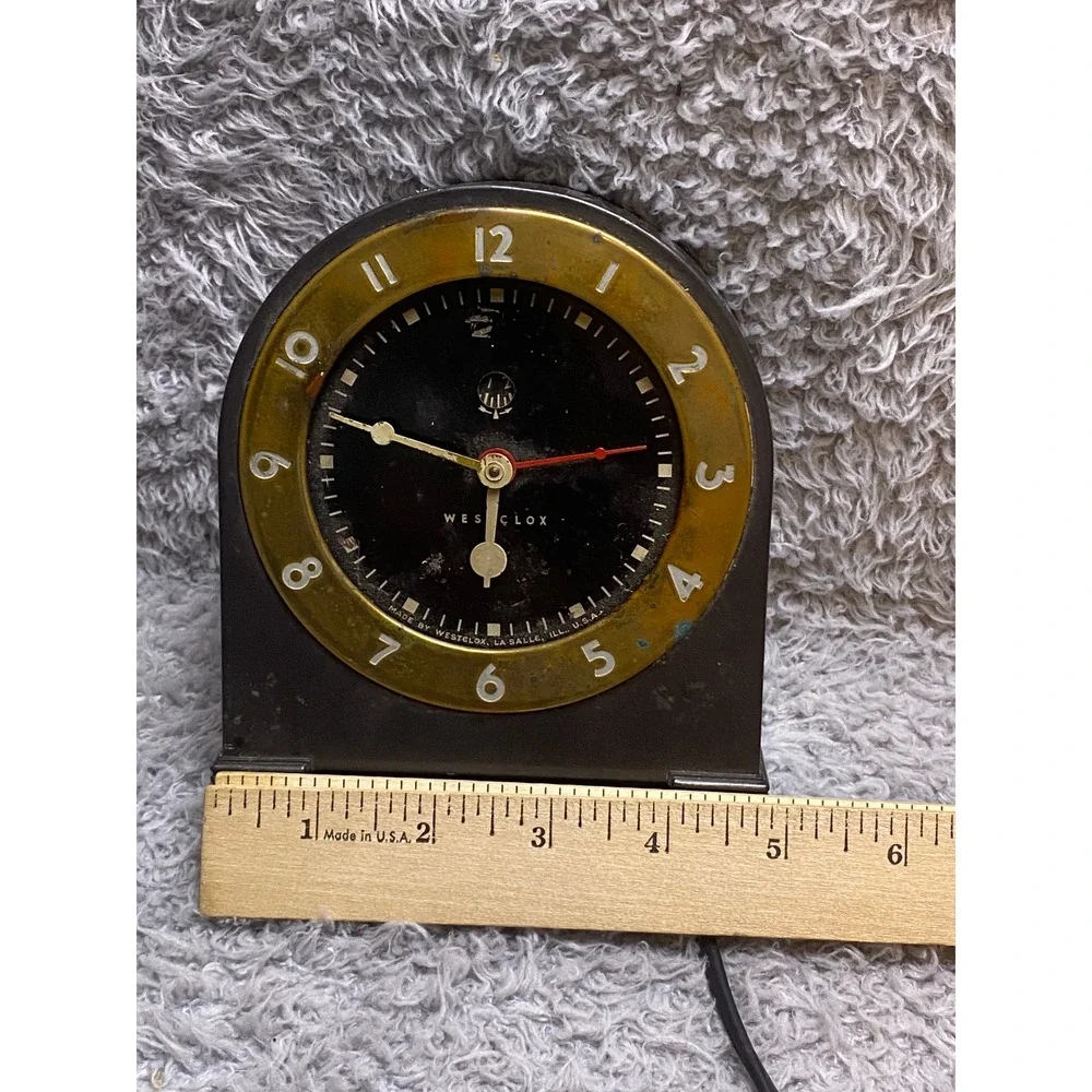 Vintage Art Deco Westclox Silent Knight Electric Alarm Clock Metal Untested‎